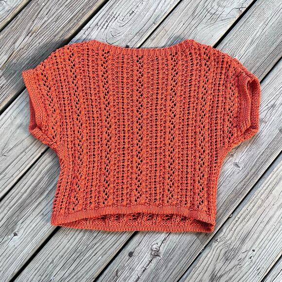 Zara Women's Orange Open Knit Cropped Sweater Top Size M - Picture 4 of 11